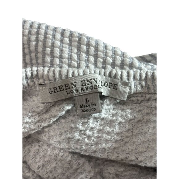 Striped Gray & White Sleeveless Romper With Adjustable Tie Straps Green Envelope - Picture 3 of 7